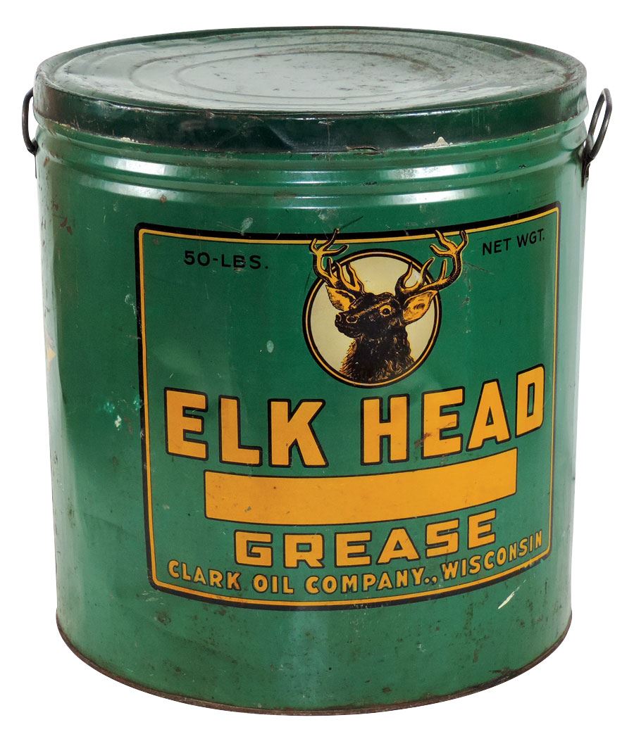 Petroliana Grease Can Elk Head Grease 50 Lbs W Lid Carrying Handles Litho On Metal Stately El