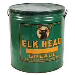 Petroliana, grease can, Elk Head Grease, 50-lbs w/lid & carrying handles, litho on metal, stately el