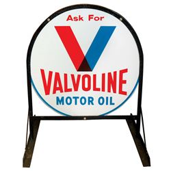 Petroliana, curb sign, Valvoline Motor Oil, 2-sided metal in cast metal frame, mfgd by A-M Sign Co.