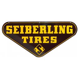 Automobilia, sign, Seiberling Tires, 2-sided metal, Exc cond, 22.5"H x 48"W.