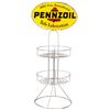 Image 1 : Petroliana, display rack, Pennzoil, metal w/2-sided oval button marquee & 2 shelves, c.1969, Exc con