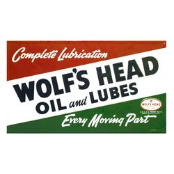 Petroliana, sign, Wolf's Head Oil and Lubes, self-framed embossed metal by A-M Sign Co., 8-62, Exc+