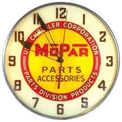 Automobilia, clock, Chrysler Corp MoPar Parts Accessories, Pam Clock Co. light-up, metal & glass, li