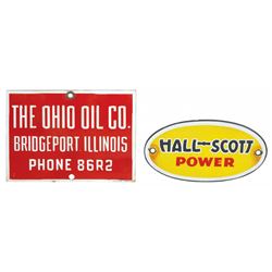 Petroliana, signs (2), The Ohio Oil Co.-Bridgeport, IL, made by Burdick-Chicago, 6"H x 8"W & Hall-Sc