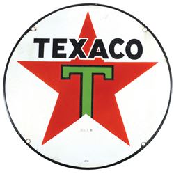 Petroliana, pump plate, Texaco red star w/green T, stamped "Reg. T. M." and A-30, porcelain, some in