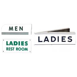 Petroliana, signs (3), Ladies 2-sided porcelain, VG+ cond, 6"H x 20"W; Ladies Rest Room, porcelain,