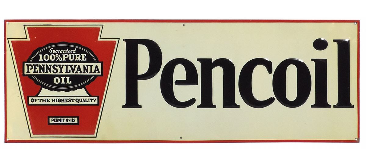 Petroliana, sign, Pencoil, 100 Pure Pennsylvania Oil, embossed metal