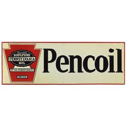 Petroliana, sign, Pencoil, 100% Pure Pennsylvania Oil, embossed metal, VG+ cond, 9.5"H x 28"W.