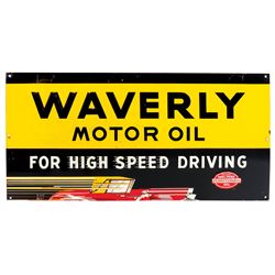 Petroliana, sign, Waverly Motor Oil-For High Speed Driving, embossed metal, VG cond, 11.75"H x 23.75