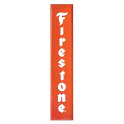 Automobilia, sign, Firestone, self-framed embossed aluminum, marked Grace Brite, by Grace Comm. Inc.