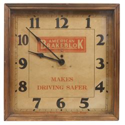 Automobilia, clock, American Brakeblok Makes Driving Safer, dovetailed wood case w/cdbd face, distri