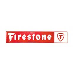 Automobilia, sign, Firestone, embossed metal, marked Grace Brite A306-7, Exc cond, 13.5"H x 72"W.