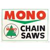 Image 1 : Hardware store sign, Mono Chain Saws, 2-sided metal display rack top, (2 signs back-to-back, one w/f