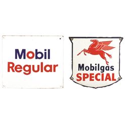 Petroliana, signs (2), Mobil Regular pump plate w/slight curve, porcelain, Exc cond, 12"H x 13.75"W;