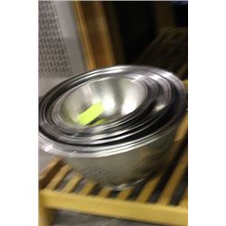 STACK OF BOWLS, STRAINERS, ETC.
