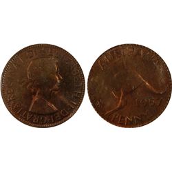 1957(P) Australian QEII Penny - PCGS MS63RB