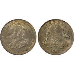 1928 Australian KGV Sixpence - PCGS MS64