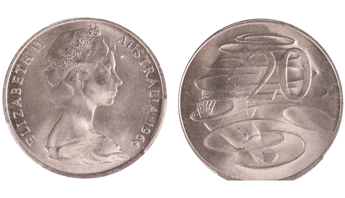 1966 Australian QEII Twenty Cent Coin PCGS MS66 1966 Australian QEII Twenty Cent Coin PCGS MS66