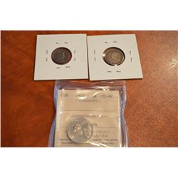 1905 5¢ AU, 1914 10¢ VF & 1922 5¢ ICCS MS60.  Lot of 3 coins.