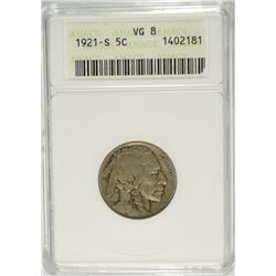 1921-S BUFFALO NICKEL, ANACS VG-8