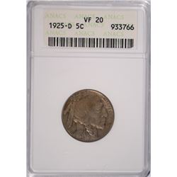 1925-D BUFFALO NICKEL, ANACS VF-20