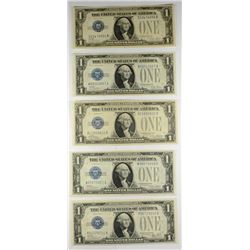 (5) 1928 $1 SILVER CERTIFICATES (FUNNY BACKS) HIGH GRADE