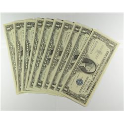 (10) 1957 $1 SILVER CERTIFICATES CH CU