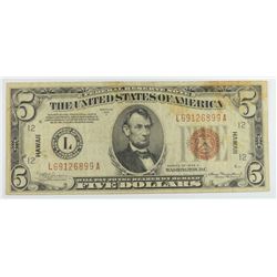 1934 $5 FEDERAL RESERVE NOTE (HAWAII) VG/F