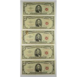 (5) $5 FEDERAL RESERVE NOTES (RED SEAL'S)