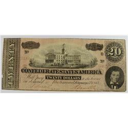 1864 $20 CONFEDERATE STATES OF AMERICA NOTE