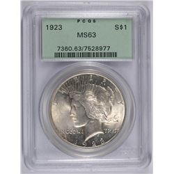 1923 PEACE DOLLAR PCGS MS 63 OLD GREEN HOLDER