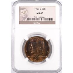 1969-D KENNEDY HALF DOLLAR, NGC MS-66  MONSTER RAINBOW COLORS   RARE!!