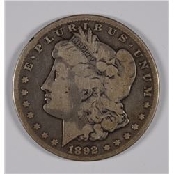 1892-CC MORGAN SILVER DOLLAR, VG  KEY DATE!