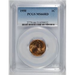 1950 LINCOLN CENT, PCGS MS-66 RED  SCARCE!