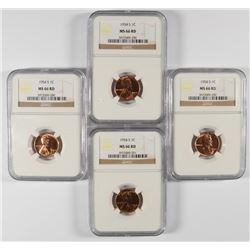 4 1954-S LINCOLN CENTS NGC MS-66 RD