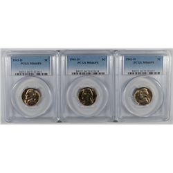 LOT OF ( 3 ) 1941-D JEFFERSON NICKELS, PCGS MS-66 FULL STEPS