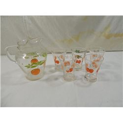 VINTAGE ORANGE JUICE PITCHER & GLASSES SET