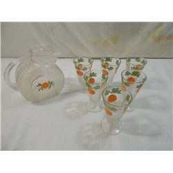 VINTAGE ORANGE JUICE PITCHER & GLASSES