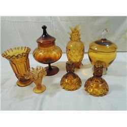 LOT 7 ASSORTED VINTAGE AMBER GLASSWARE