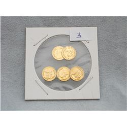 MINI KRUGERRAND COINS GOLD PLATED HE (5 PIECES) (L769-3)