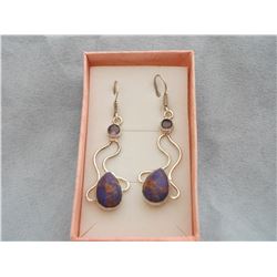 COPPER/TURQUOISE/AMETHYST SET IN SILVER EARRINGS (L769-18)