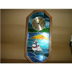 FRAMED STAINED GLASS SAILBOAT CLOCK