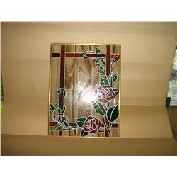 GOLD FRAMED ROSE STAINED GLASS HANGING