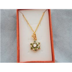 GOLD PLATED WITH WHITE TOPAZ AND PERIDOT PENDANT WITH CHAIN (L800-8)