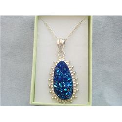 SILVER OVERLAY DRUZY PENDANT WITH CHAIN (L800-11)
