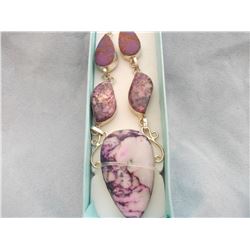 PURPLE JASPER AND TURQUOISE NECKLACE SET IN SILVER (L800-17)