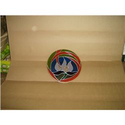 ROUND FRAMED "ORCHID" STAINED GLASS HANGING