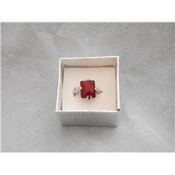 SILVER PLATED RED TURQUOISE FASHION RING (L800-22)