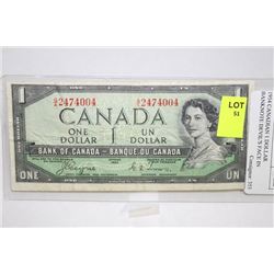 1954 CANADIAN 1 DOLLAR BANKNOTE DEVIL'S FACE IN