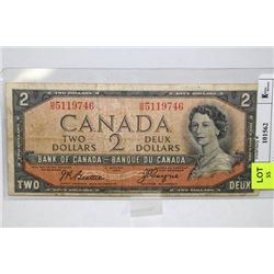 1954 CANADIAN 2 DOLLAR BANKNOTE DEVIL'S FACE IN